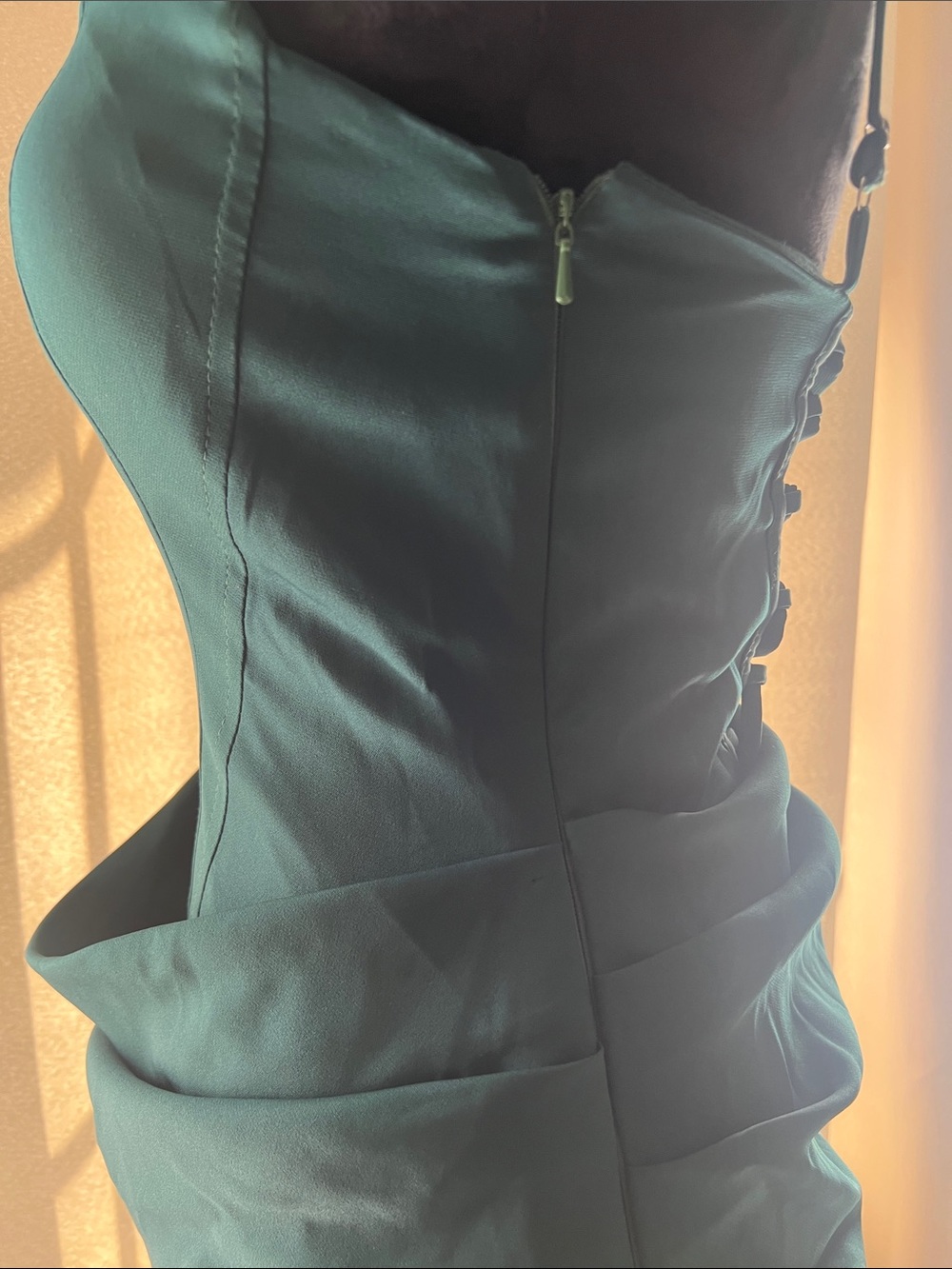 Sleeveless Emerald Green Ruched Mini Dress - Picture 4 of 5